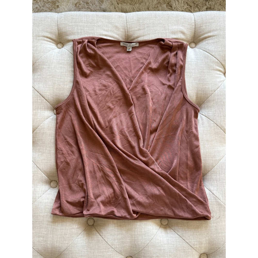 Women's Green Envelope Brown Sleeveless Wrap Tank Top M